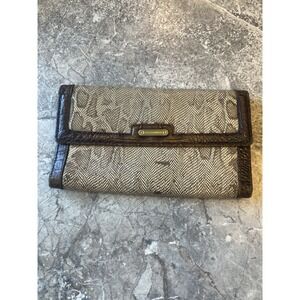 Brahmin Leather Wallet Clutch Brown Snake Embossed Tri Fold